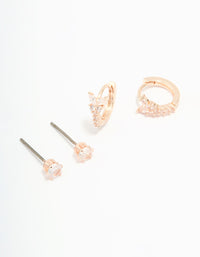 Rose Gold Plated Cubic Zirconia Butterfly Huggie & Stud Earrings 2-Pack - link has visual effect only