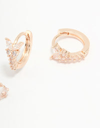 Rose Gold Plated Cubic Zirconia Butterfly Huggie & Stud Earrings 2-Pack - link has visual effect only