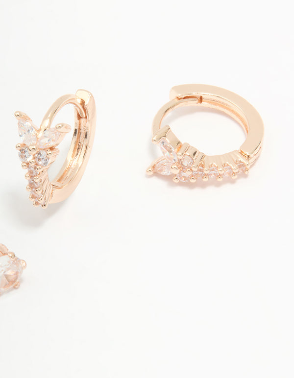 Rose Gold Plated Cubic Zirconia Butterfly Huggie & Stud Earrings 2-Pack