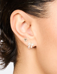 Rose Gold Plated Cubic Zirconia Bow Hoop & Heart Stud Earrings 2-Pack - link has visual effect only