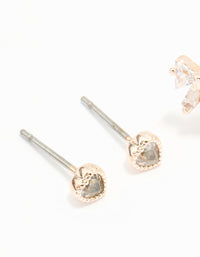 Rose Gold Plated Cubic Zirconia Bow Hoop & Heart Stud Earrings 2-Pack - link has visual effect only