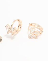 Rose Gold Plated Cubic Zirconia Bow Hoop & Heart Stud Earrings 2-Pack - link has visual effect only