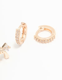 Rose Gold Plated Cubic Zirconia Bow & Huggie Earrings 2-Pack - link has visual effect only