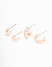 Rose Gold Plated Cubic Zirconia Plain & Baguette Hoop Earrings 2-Pack - link has visual effect only