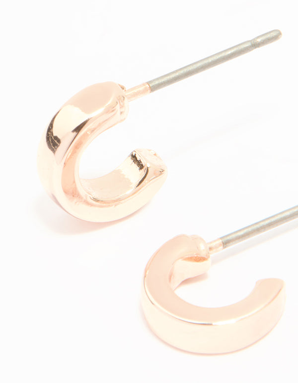 Rose Gold Plated Cubic Zirconia Plain & Baguette Hoop Earrings 2-Pack