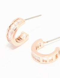 Rose Gold Plated Cubic Zirconia Plain & Baguette Hoop Earrings 2-Pack - link has visual effect only