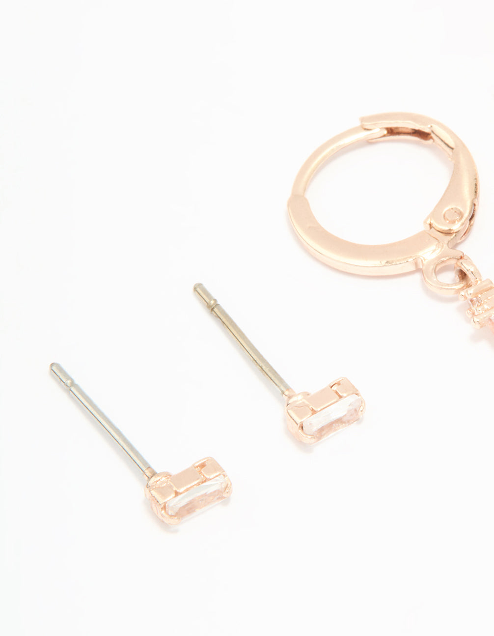 Rose Gold Plated Cubic Zirconia Stud & Huggie Drop Earrings Pack
