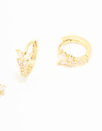 Gold Plated Cubic Zirconia Butterfly Huggie & Stud Earrings 2-Pack - link has visual effect only