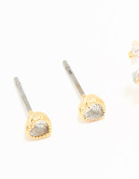 Gold Plated Cubic Zirconia Bow Hoop & Stud Earrings 2-Pack - link has visual effect only
