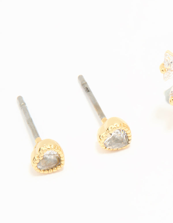 Gold Plated Cubic Zirconia Bow Hoop & Stud Earrings 2-Pack