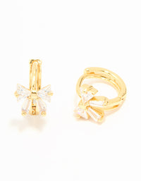 Gold Plated Cubic Zirconia Bow Hoop & Stud Earrings 2-Pack - link has visual effect only