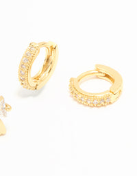 Gold Plated Cubic Zirconia Bow Studs & Hoop Earrings Pack - link has visual effect only