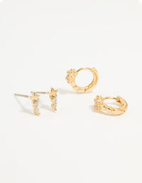 Gold Plated Cubic Zirconia Star Stud & Huggie Earrings 2-Pack - link has visual effect only