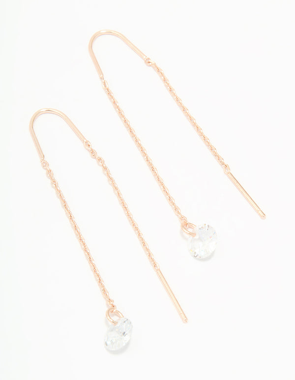 Rose Gold Plated Cubic Zirconia Thread Through Earrings