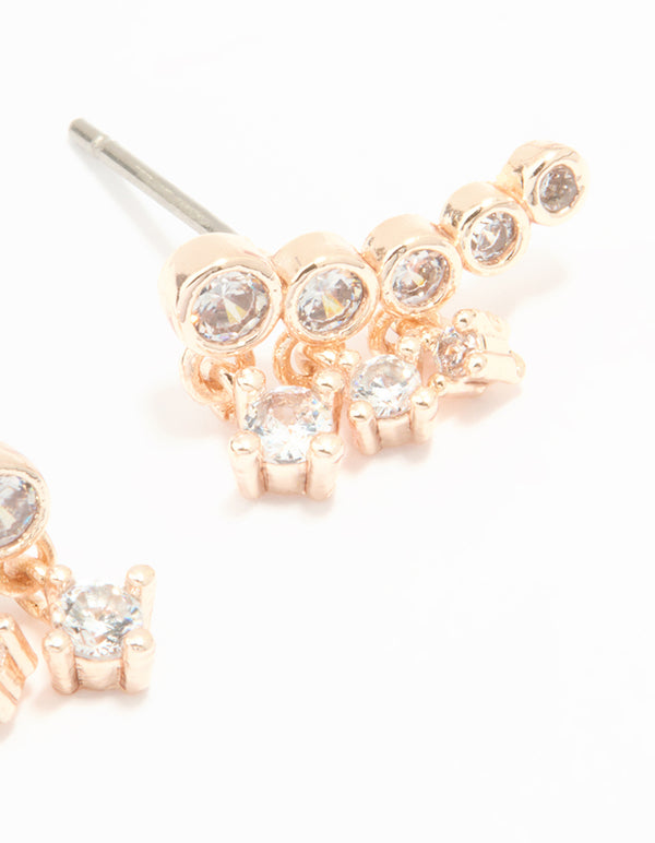 Rose Gold Plated Cubic Zirconia Bezel Crawler Stud Earrings