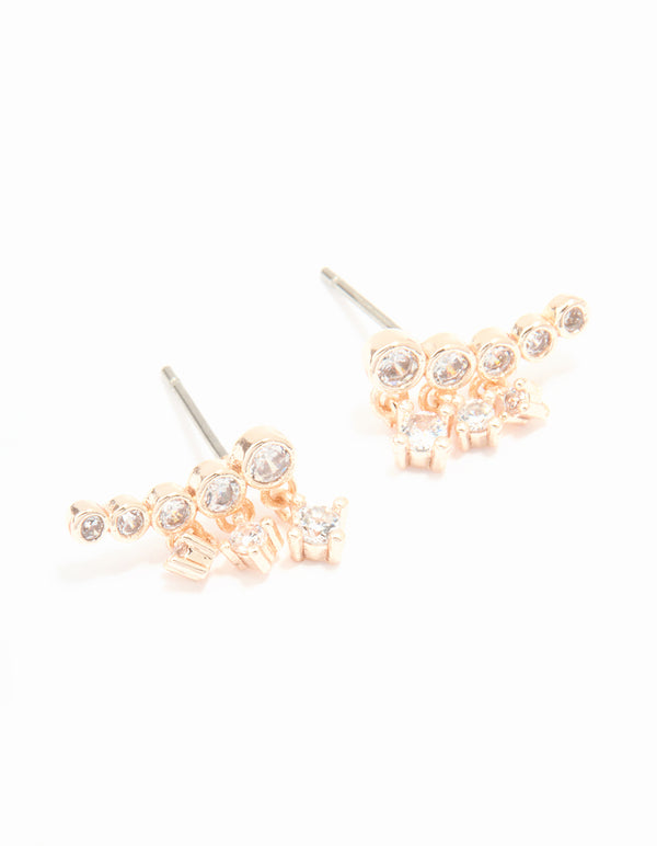 Rose Gold Plated Cubic Zirconia Bezel Crawler Stud Earrings