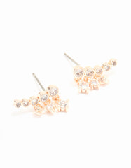 Rose Gold Plated Cubic Zirconia Bezel Crawler Stud Earrings