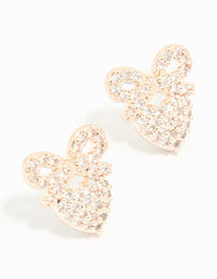 Rose Gold Plated Cubic Zirconia Bow & Heart Stud Earrings - link has visual effect only