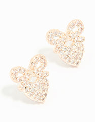 Rose Gold Plated Cubic Zirconia Bow & Heart Stud Earrings