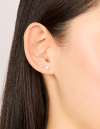 Rose Gold Plated Cubic Zirconia Pearl & Classic Stud Earrings 2-Pack - link has visual effect only