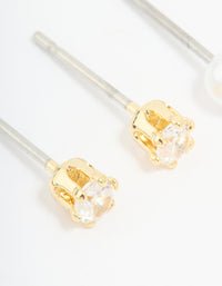 Rose Gold Plated Cubic Zirconia Pearl & Classic Stud Earrings 2-Pack - link has visual effect only