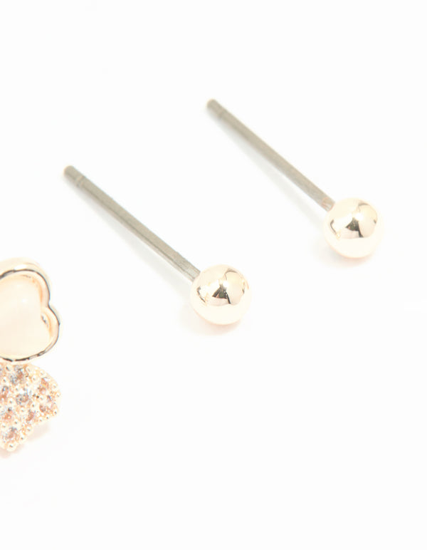 Rose Gold Plated Cubic Zirconia Bow & Plain Stud Earrings 2-Pack