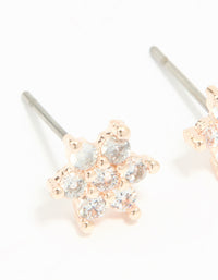 Rose Gold Plated Cubic Zirconia Flower Stud Earrings 2-Pack - link has visual effect only