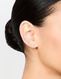 Rose Gold Plated Cubic Zirconia Flower Swirl Stud Earrings 3-Pack - link has visual effect only