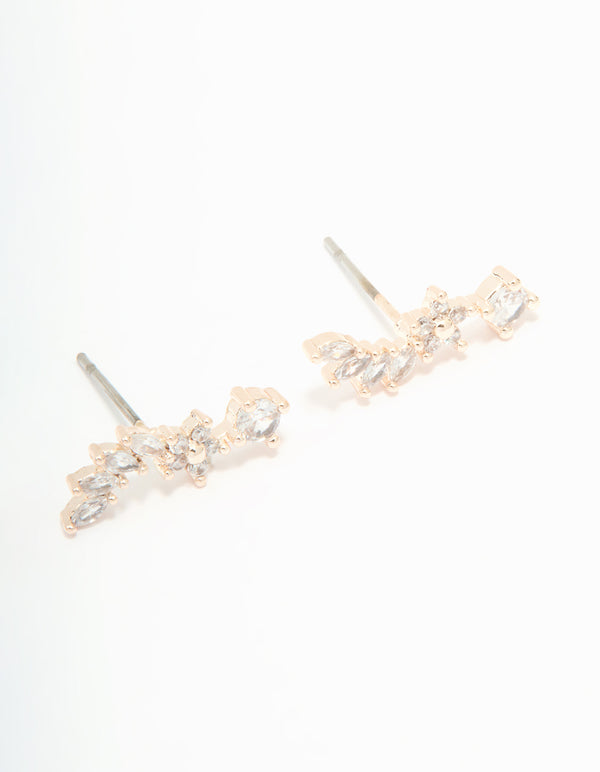 Rose Gold Plated Cubic Zirconia Flower Swirl Stud Earrings 3-Pack