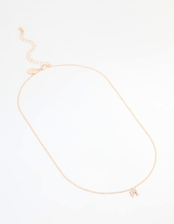 Rose Gold Plated Cubic Zirconia Letter M Necklace