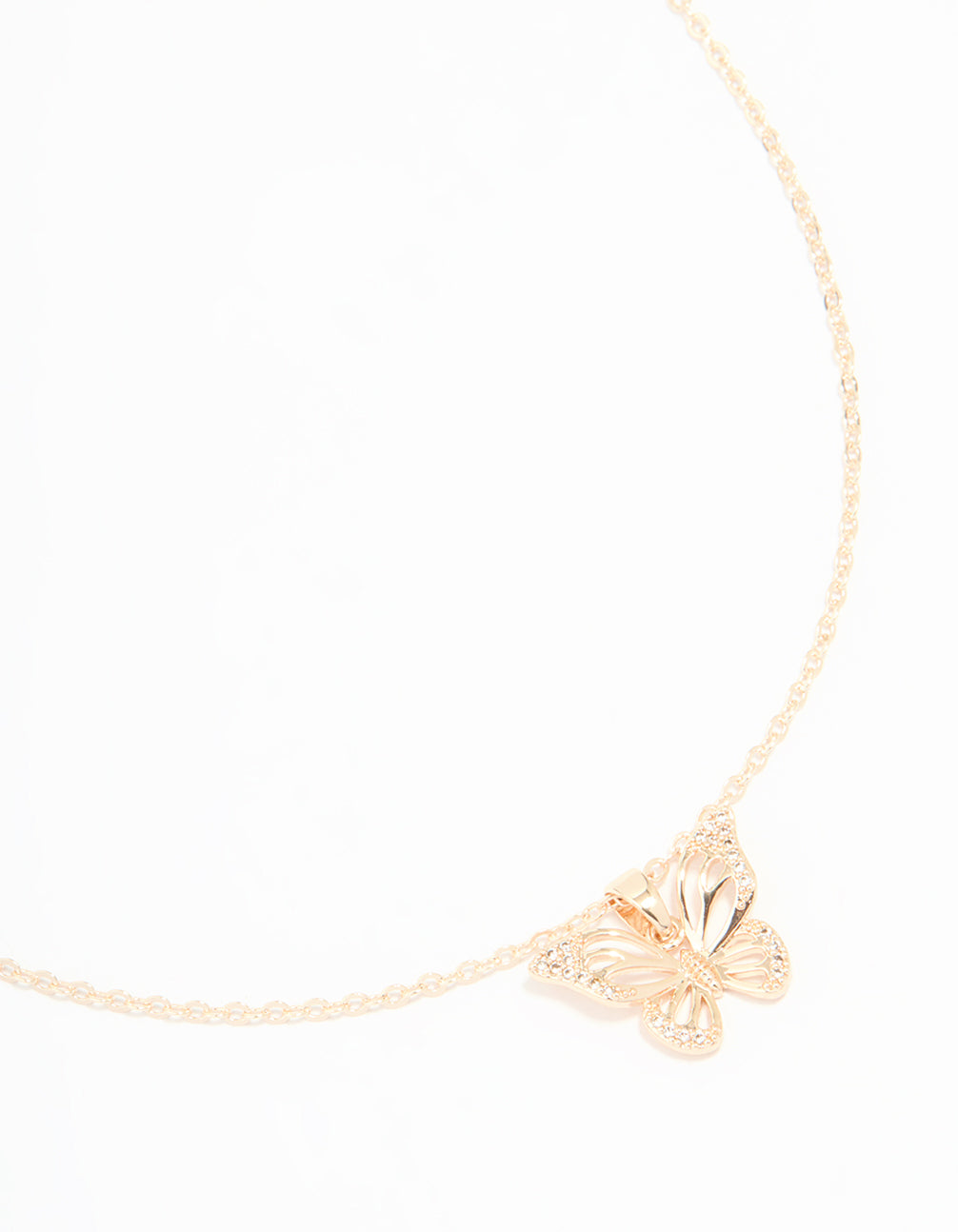 Rose Gold Plated Cubic Zirconia Butterfly Necklace
