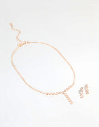 Rose Gold Plated Cubic Zirconia Square Drop Necklace & Earrings Set - link has visual effect only