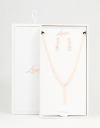 Rose Gold Plated Cubic Zirconia Square Drop Necklace & Earrings Set - link has visual effect only