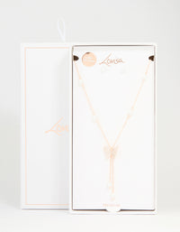 Rose Gold Plated Cubic Zirconia Butterfly & Pearl Necklace & Earrings Set - link has visual effect only