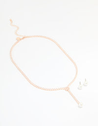 Rose Gold Plated Pearl & Cubic Zirconia Flower Y-Necklace & Earrings Set - link has visual effect only