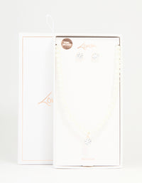 Rose Gold Plated Pearl & Cubic Zirconia Drop Necklace & Earrings Set - link has visual effect only