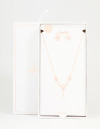 Rose Gold Plated Cubic Zirconia Flower Drop Necklace & Earrings Set - link has visual effect only