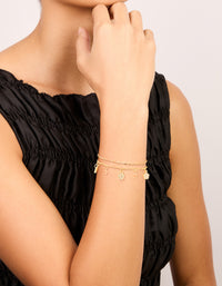 Gold Plated Chain & Mini Flower Charm Bracelets 2-Pack - link has visual effect only