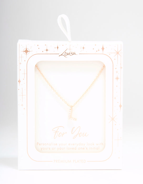 Rose Gold Plated Cubic Zirconia Letter L Necklace