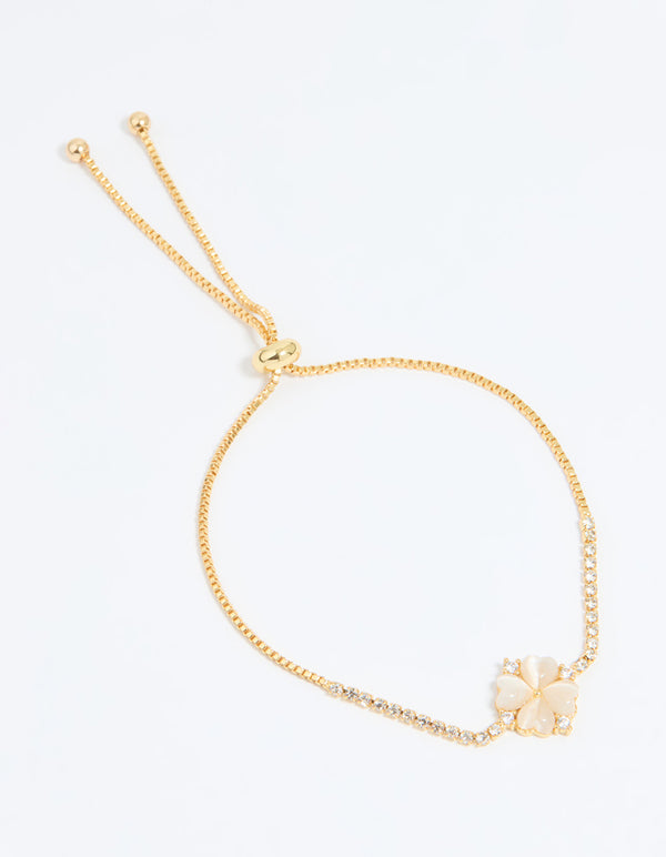 Gold Plated Cubic Zirconia Flower Toggle Bracelet