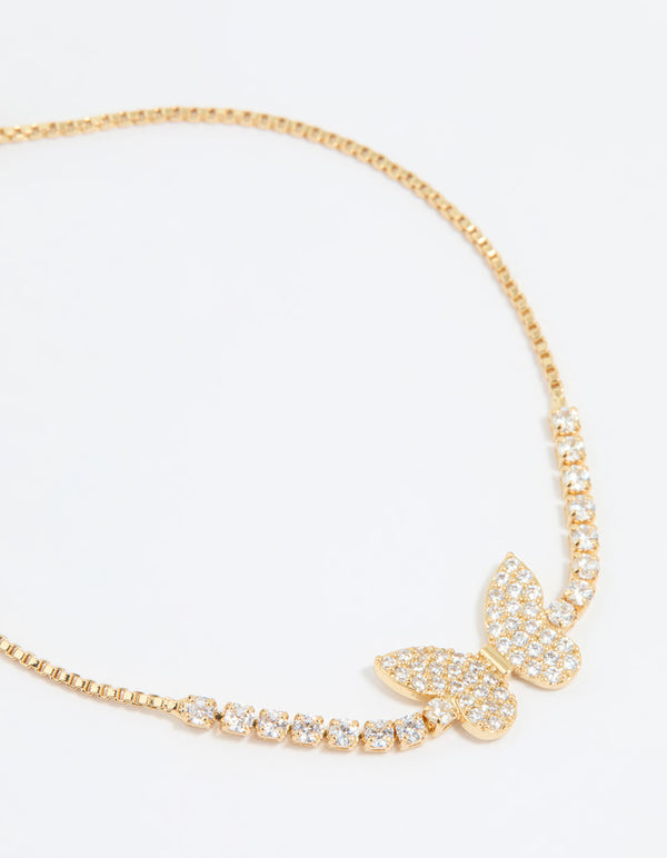 Gold Plated Cubic Zirconia Butterfly Toggle Bracelet