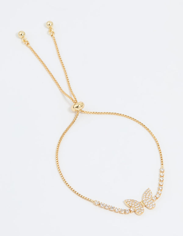 Gold Plated Cubic Zirconia Butterfly Toggle Bracelet