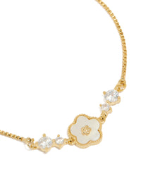 Gold Plated Cubic Zirconia Flower Inlay Toggle Bracelet - link has visual effect only