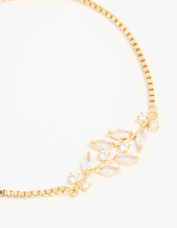 Gold Plated Cubic Zirconia Vine Toggle Bracelet