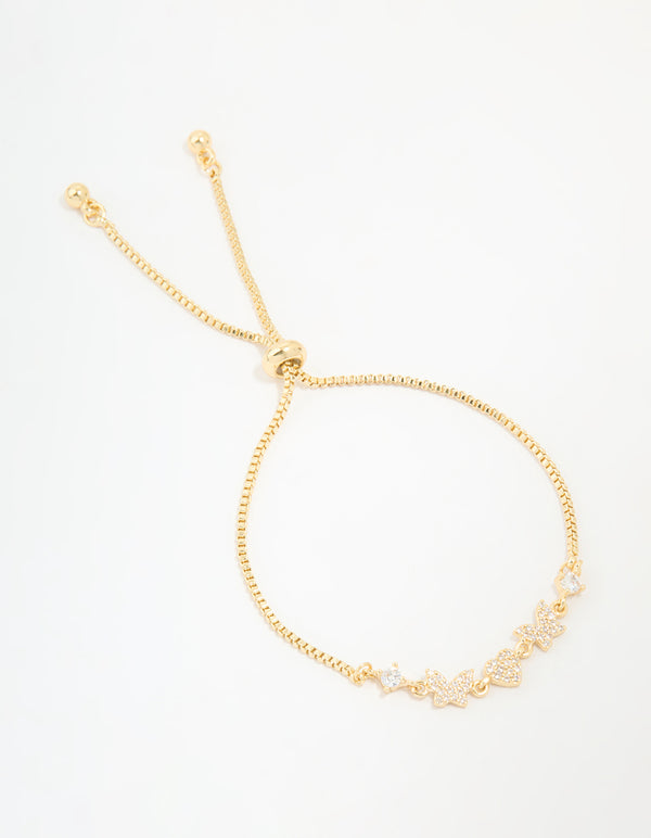 Gold Plated Cubic Zirconia Butterfly & Heart Toggle Bracelet