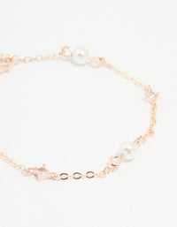 Rose Gold Plated Cubic Zirconia Pearl Bracelet & Earrings Set - link has visual effect only
