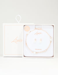 Rose Gold Plated Cubic Zirconia Pearl Bracelet & Earrings Set - link has visual effect only