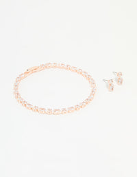 Rose Gold Plated Cubic Zirconia Tennis Bracelet & Drop Earrings Set - link has visual effect only