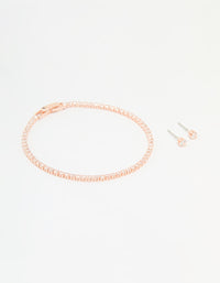 Rose Gold Plated Cubic Zirconia Small Baguette Tennis Bracelet & Earrings Set - link has visual effect only