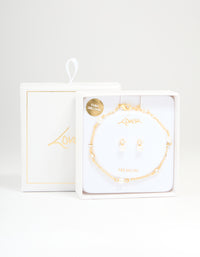 Gold Plated Cubic Zirconia Pearl Bracelet & Earrings Set - link has visual effect only